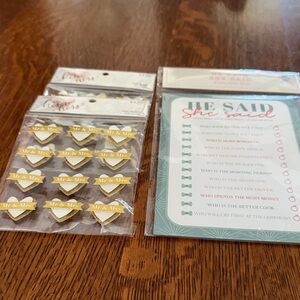 Gold & White 'Mr. & Mrs.' Heart Stickers with Teal 'He Said She Said' Game Pack